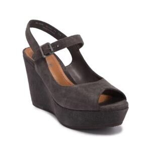 TRASK Womens 9.5 Tessa Platform Wedge Suede Sandal in Gray NEW
